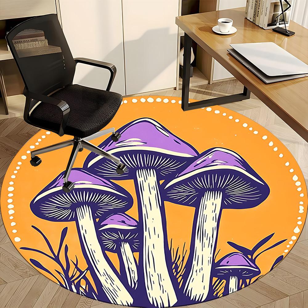 1pc Mushroom Fantasy Office Round Area Rug, Mat Suitable For Office, Under Office Chairs Bedroom Living Room Home Decor, Room Deco