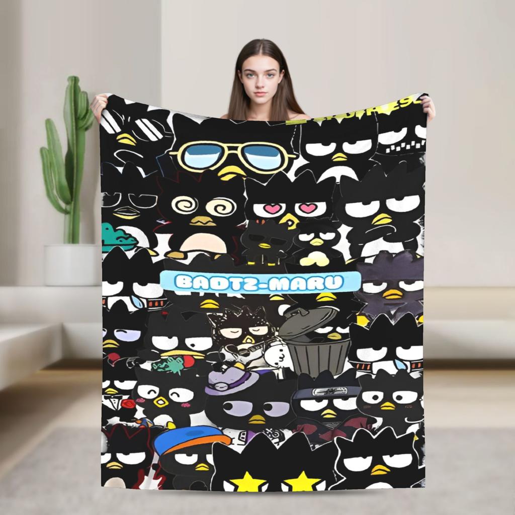 Kawaii Black Penguin Blanket Bad Badtz Maru Super Warm Pattern Plush Throw Blanket For Couch Bed Flannel Bedspread Bed Cover