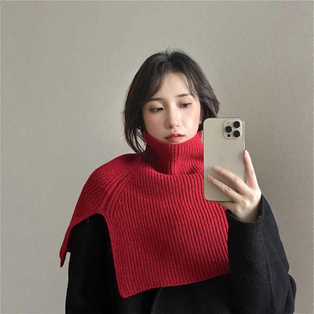 Scarf women's winter new fashion outer pullover scarf women's solid color Korean versatile neck cover wool knitted shawl