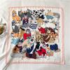 Lightweight Printed Small Square Scarf for Women, Cute Cat Floral Neck Warmer Windproof Bandana Hair Band Silk Scarf for Women