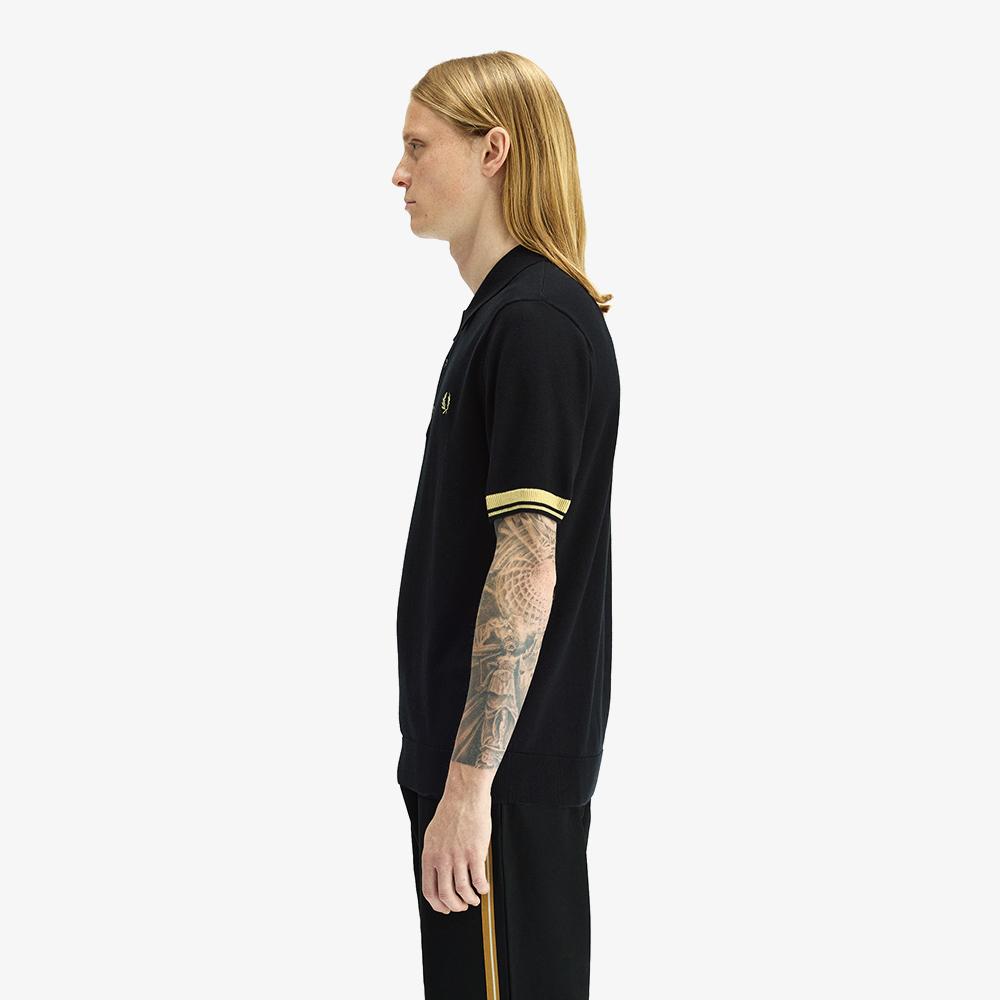 FRED PERRY [Sharp] Contrast Cuff Knit Shirt - Black/Champagne Afpm2612323-90A