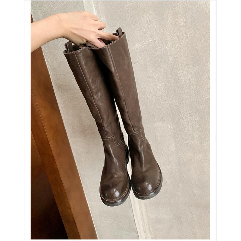 

~ Retro washed horse skin high tube thin medium boots thick heel thick sole knight boots women 35