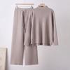 Autumn and Winter Casual Long Sleeve Split Knitted Sweater High Waist Skinny Wide Leg Pants Trousers Two-piece Set Modal