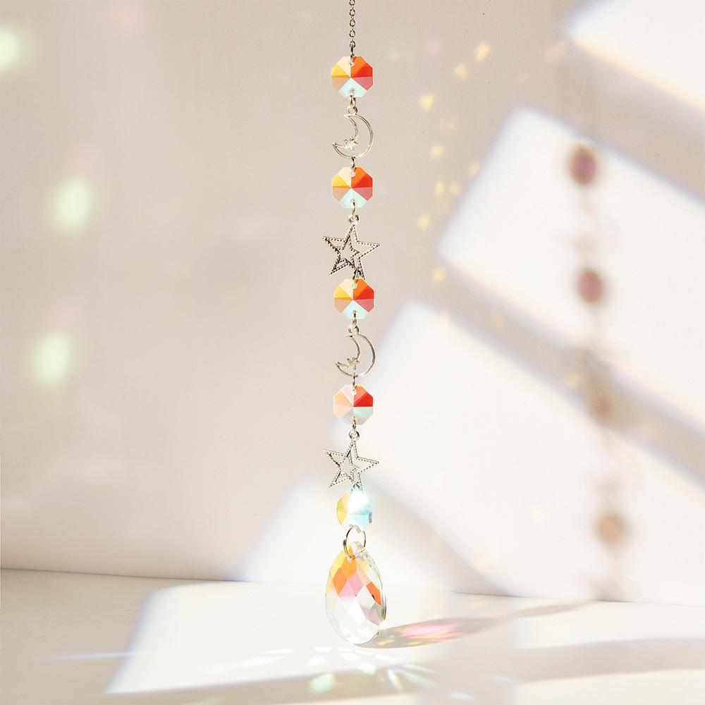 TikTok-Inspired Silver Crystal Wind Chimes with Stars, Moon, and Sun Catcher