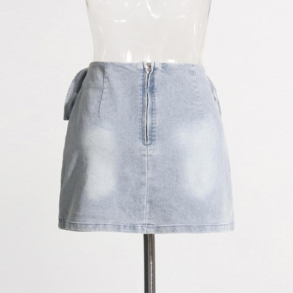 Südlicher Wind Denim Mini 3D Floral Trendig Koreanische Mode Damenrock, Rock, K-Pop Girls Hein-Stil, Print, Stilvoll, (JP, Alphabet, L, Blau)