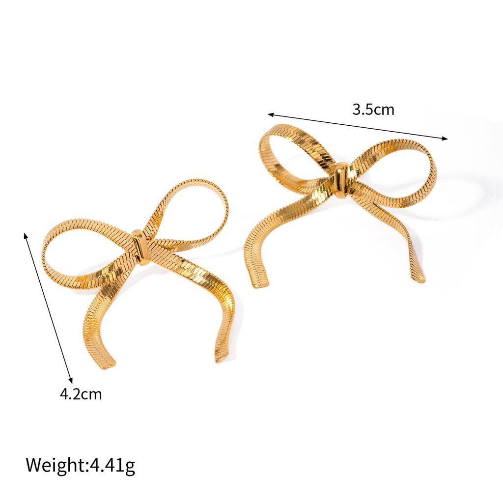  Trendy Stainless Steel Snake Chain Bow Earring Necklace for Women Stainless Steel High-Grade Delicate Jewelry Gift