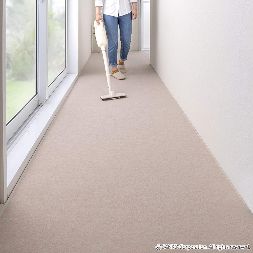 Sanko Hallway Rug, Long Kitchen Mat, Water-Repellent, Deodorizing, Made In Japan, 90x500cm, Light Beige, Flat Type, Easy To Place and Adhere, KQ-20