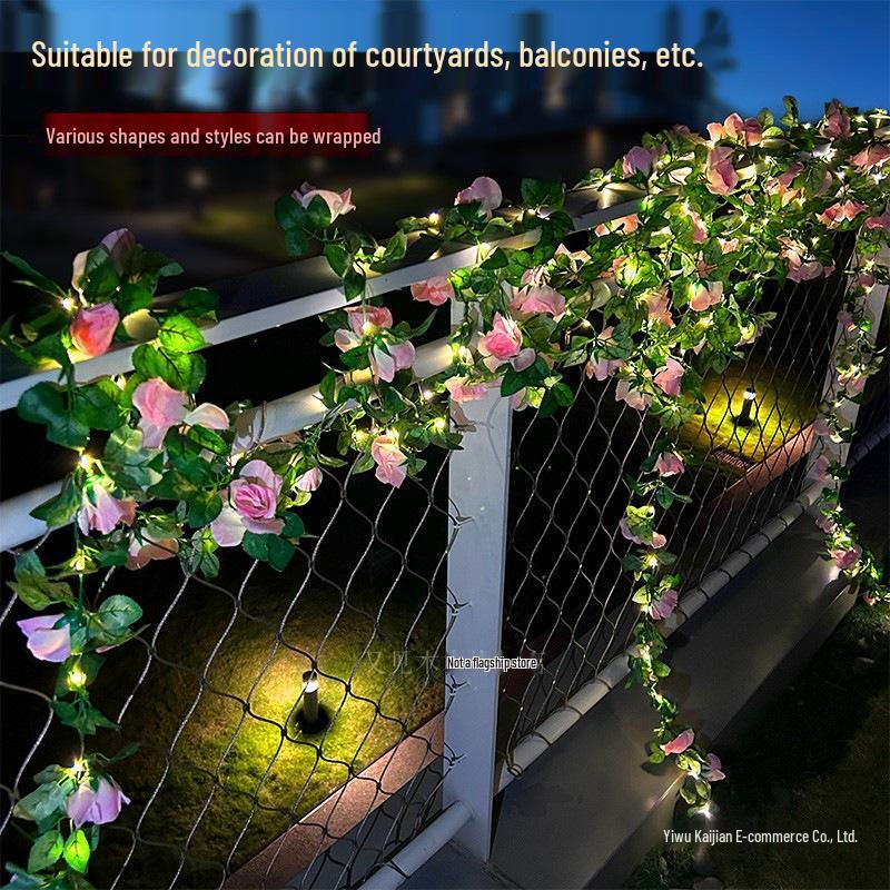 Solar Rose String Lights: Outdoor & Indoor Decorative Flower Vine for Patios, Balconies, Railings, and Ambiance
