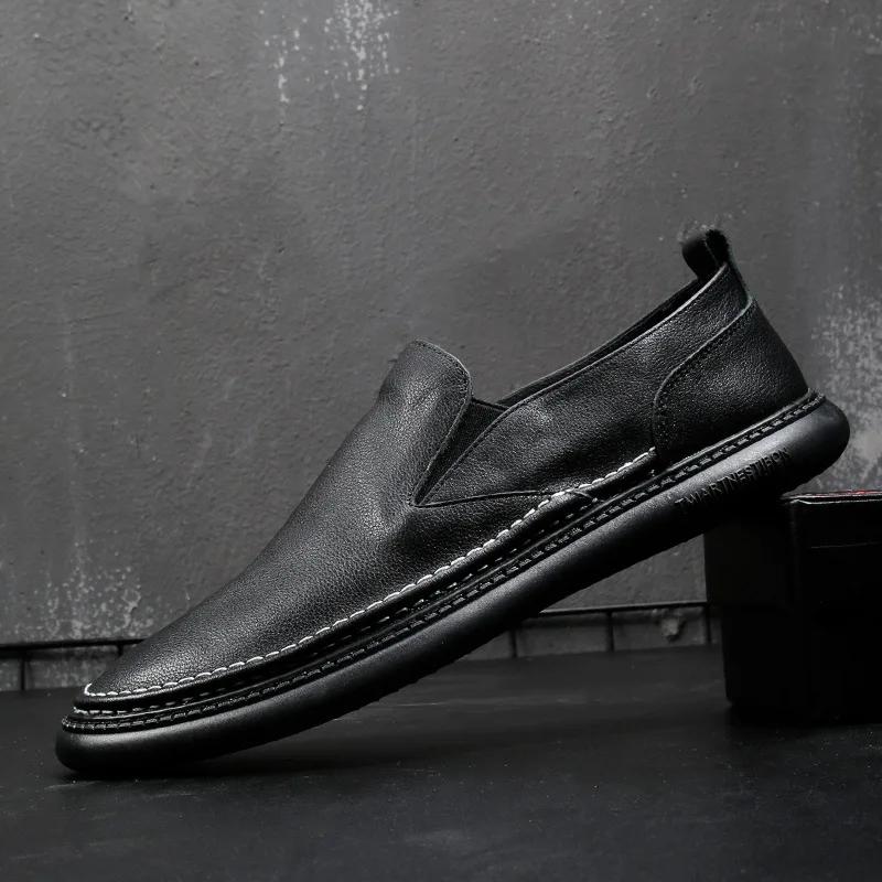 

Новые высококачественные мужские повседневные туфли из натуральной коровьей кожи весна-осень без застежек удобные туфли на плоской подошве трендовые роскошные лоферы 44 чёрный