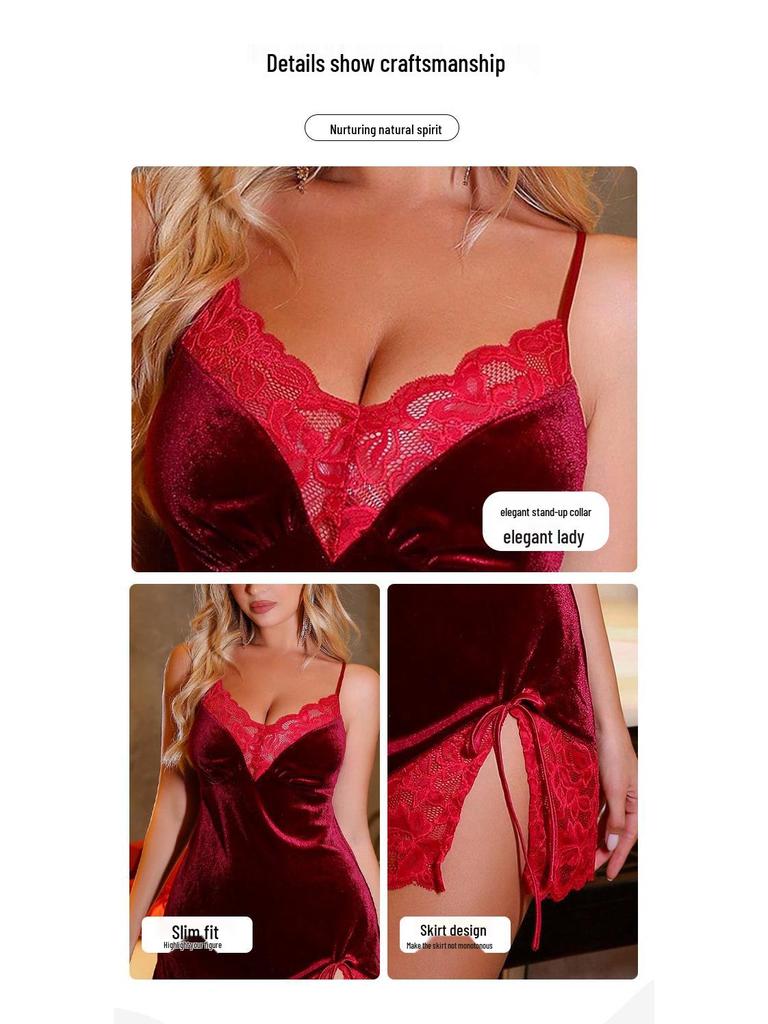 2025 Velvet Deep V Backless Nightgown: Elegant European & American Style for Women