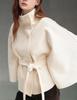 European and American Women's Autumn/Winter Wool Cape Coat with Stand Collar and Belt