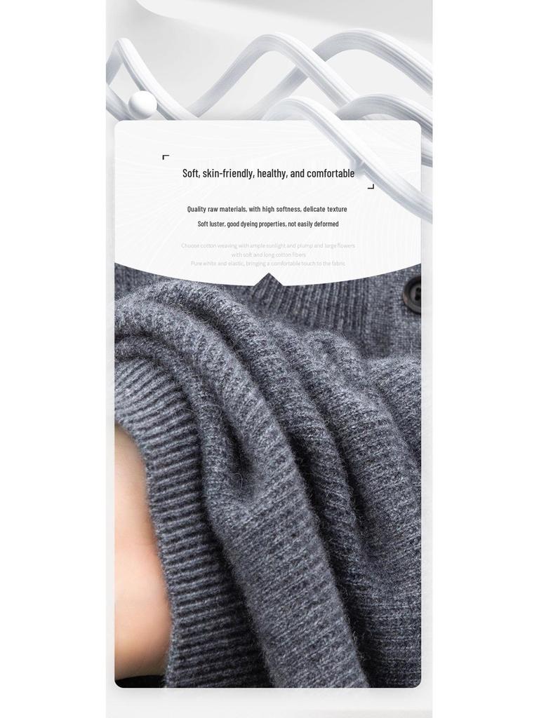 Men's Luxury 100% Cashmere Pullover - Skin-Friendly, Warm Base Layer with Button Collar for All Ages