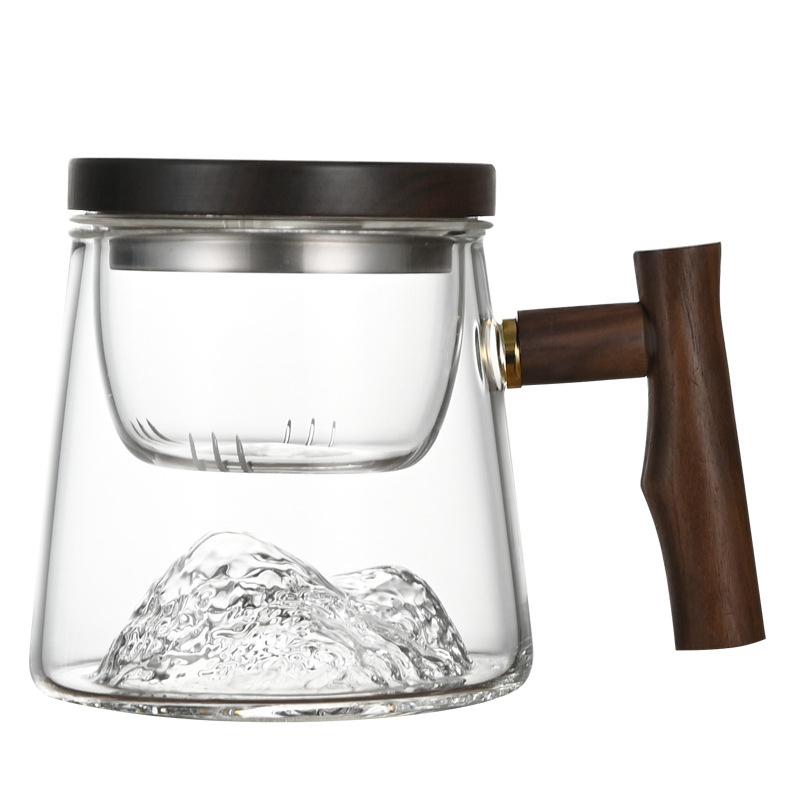 

400ml Glass Tea Mug With Wood Handle Chinese Heat Resistant Puer Tea Water Separation Cups Kung Fu Tea Cup Set 400ml чистый