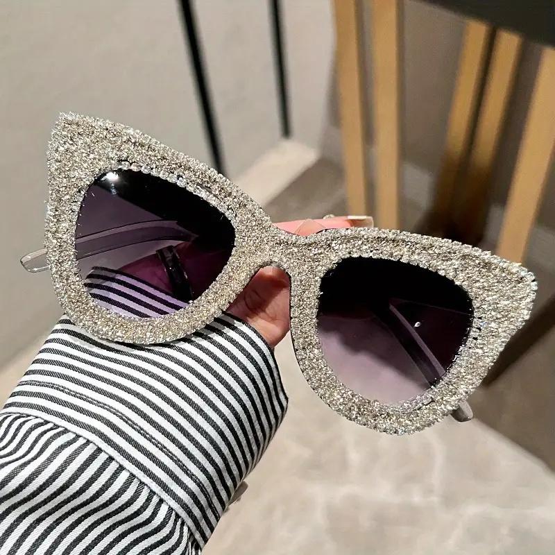 Shining Eye Y2K Rhinestone Cat Eye Fashion Sunglasses For Women Men Bling Summer Beach Sun Shades Costume Party Club Accessory