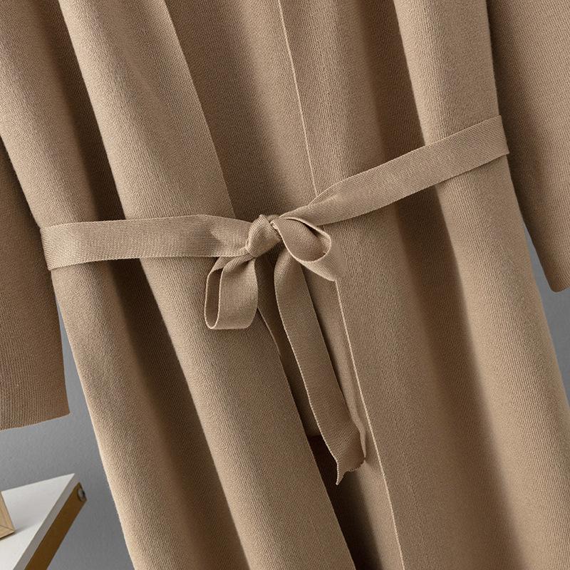 Elegant Solid Knitted 2 Piece Sets Women O-neck Sleeveless Knitwears Pullover Dress Conjuntos Long Sleeve Sweater Cardigan Suits