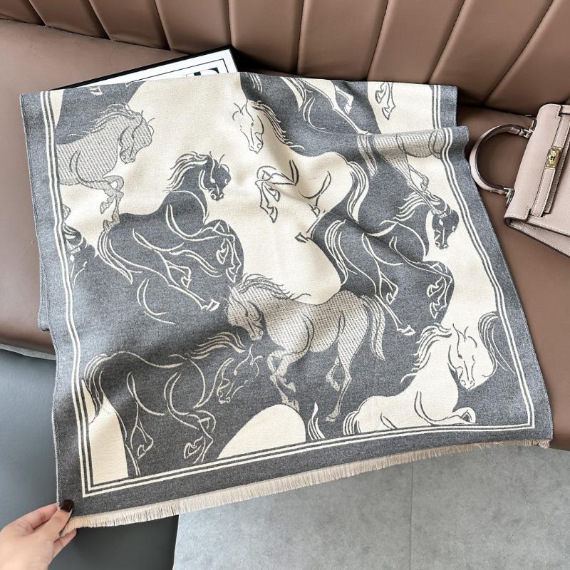 Landscape painting imitation cashmere scarf women's high-end office air-conditioned room thickened warm long trendy scarf