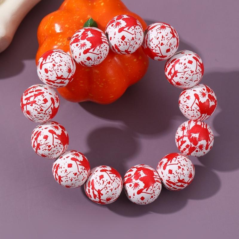 Skull Pumpkin Spiders Bead Bangle Simple Halloween Beaded Bracelet Wristband Adjustable Elastic Bangle Statement Jewelry