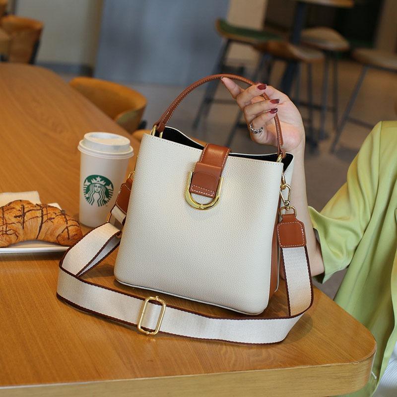 

Высококачественная сумка-ведро с рисунком личи и лошади, контрастной расцветки, нишевая ручная сумка, женская портативная сумка-мессенджер на двойном плечевом ремне