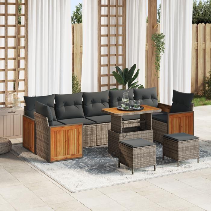 VidaXL Ensemble de canapé de jardin 10 pièces gris en poly rattan bois d'acacia 3365243