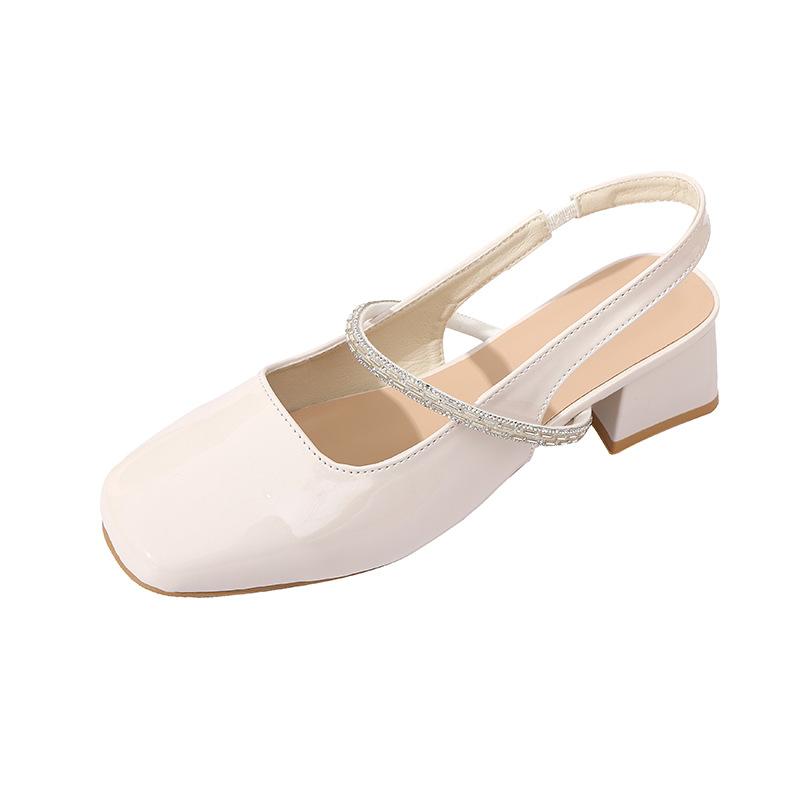 One word with bag head sandals women's thick heel summer 2025 new middle heel square head empty single shoes versatile high heels