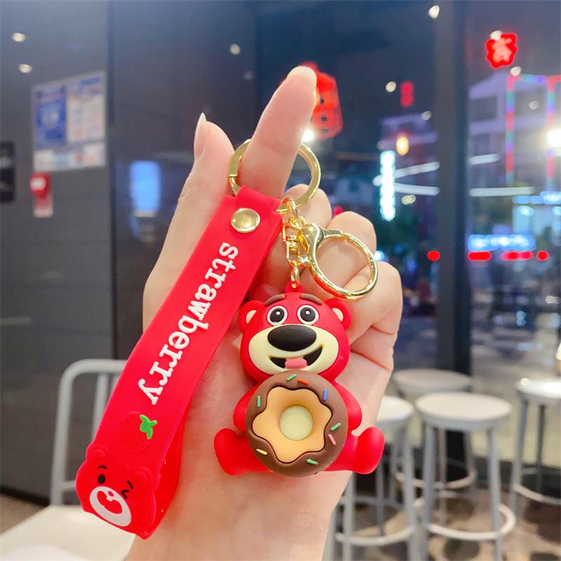 Cute Creative Gluttonous Strawberry Bear Keychain Pendant Car Key Chain Exquisite Bag Pendant Small Gift