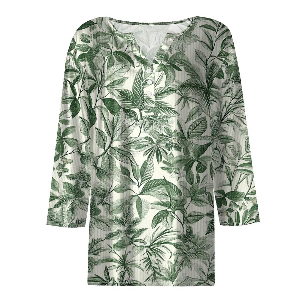 Dámské tričko tričko potisk knoflík 3/4 rukáv tunika denní víkendová móda základní výstřih do V běžný top