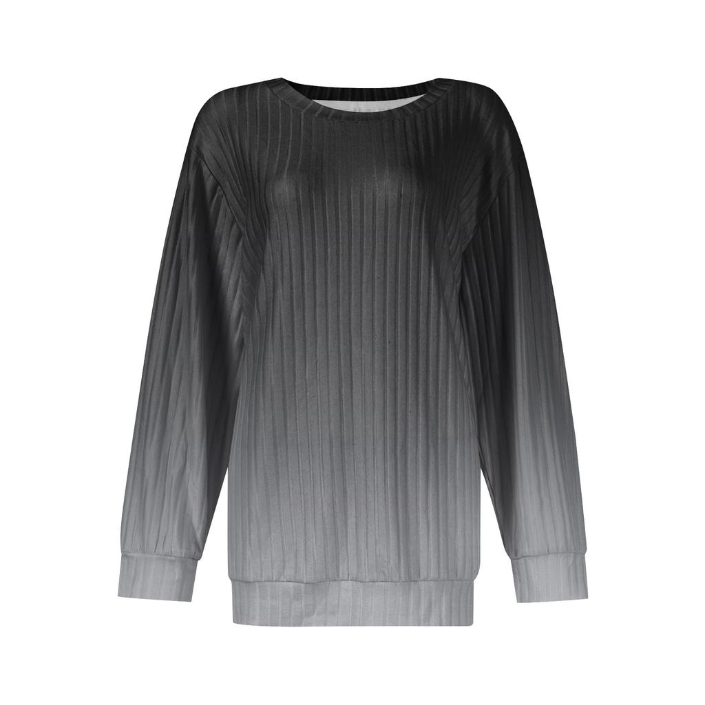 Women's Winter Color-Block Printed Lightweight Brushed-Cotton Round Neck Top