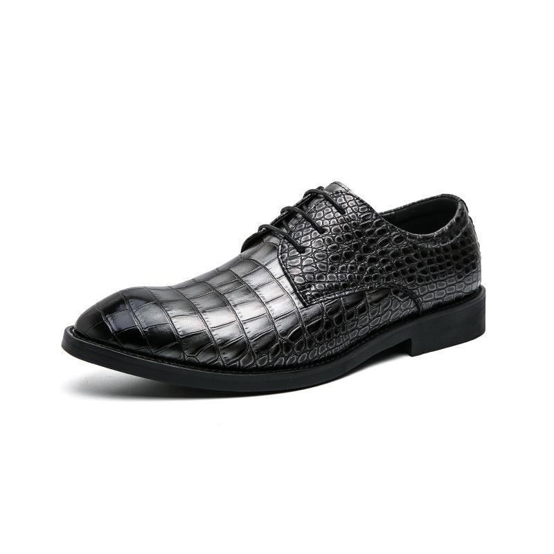 

Large size crocodile pattern lace-up business dress leather shoes size 38-46 2025 spring and autumn English leathershoes 46 срібний