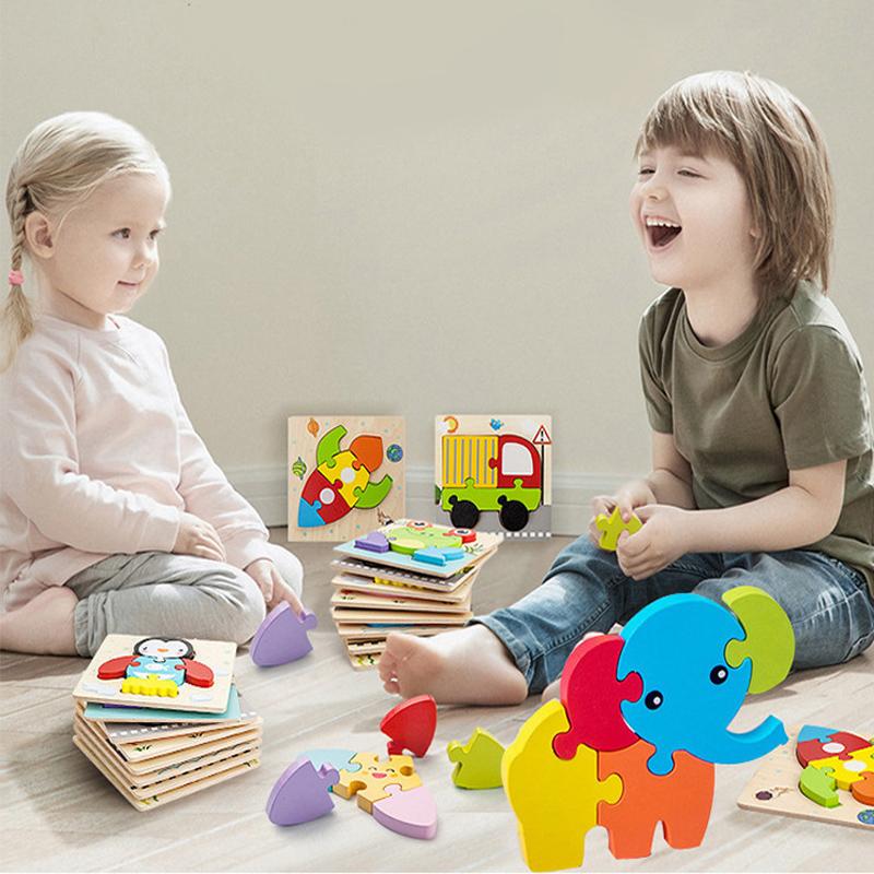 Good Quality 3D Wooden Puzzle Jigsaw for Children Cartoon Animal Puzzles Intelligence Kids Early Educational Cognitive Toys