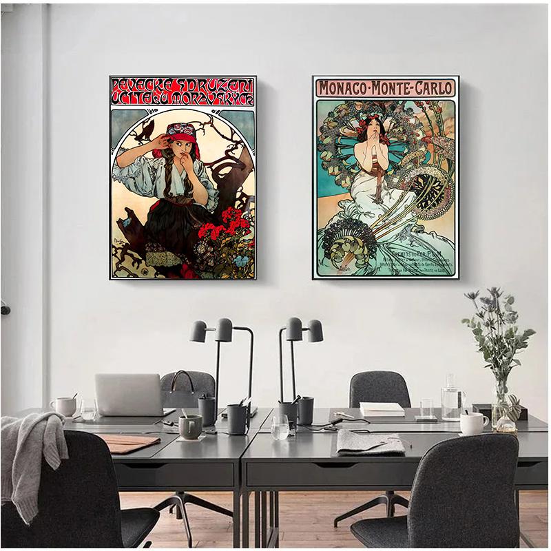 Art Nouveau Retro Poster Abstract Wallpaper Print Canvas Painting Wall Art Picture for Living Room Home Decor Aesthetic Mural