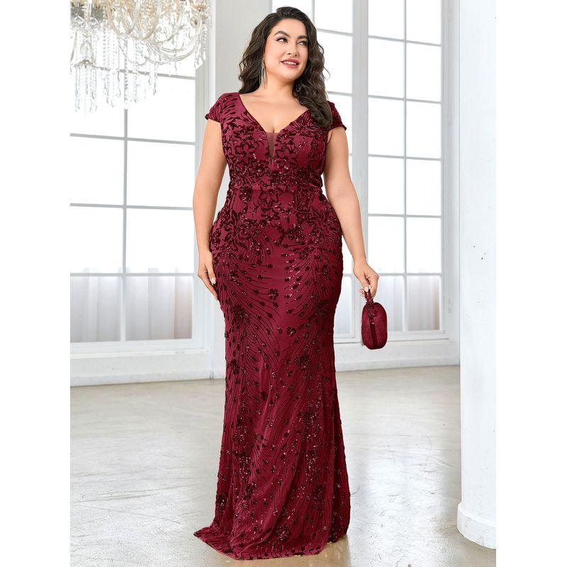 European and American Plus-Size New Sequined Evening Dress for Women, Sexy and Elegant Fitted Mermaid Gown, Long Style for Toasting