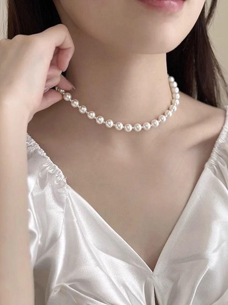 Ice crystal flower pearl necklace women's 2025 new temperament collarbone chain light luxury niche high-end pull-out neck chain