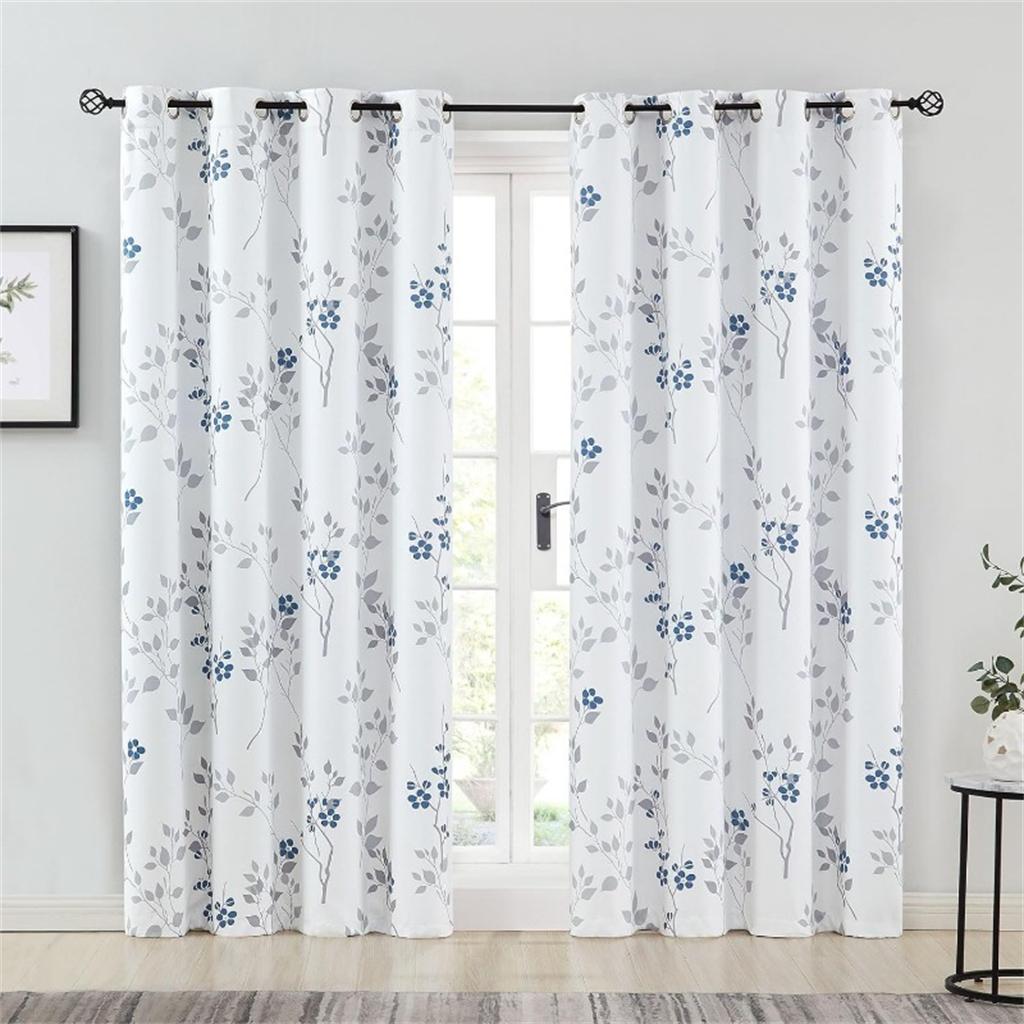 Refreshing Floral Print Pattern Curtains Blue Brown Floral 2 Pcs Living Room Bedroom Kitchen Balcony Blackout Decor