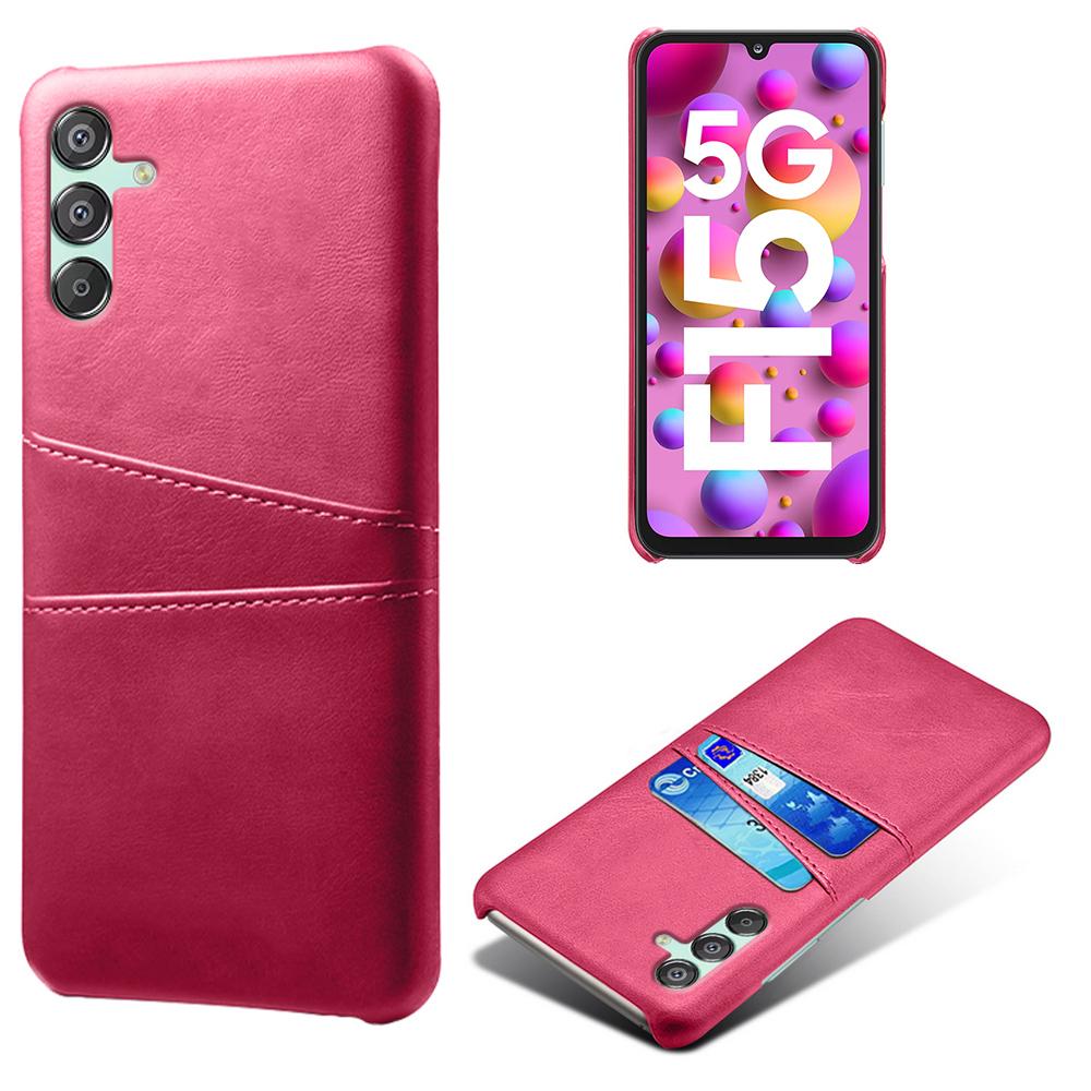 

For Samsung Galaxy F15 5G/M15 5G Case PU Leather Hard PC Shockproof Shell with 2 Card Slots Rose