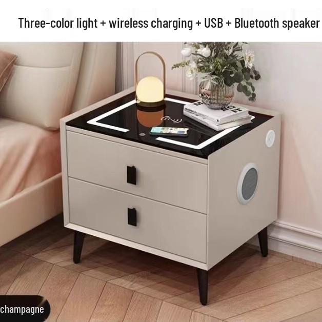 Modern Luxury Smart Bedside Table with Wireless Charging & Multifunctional Storage
