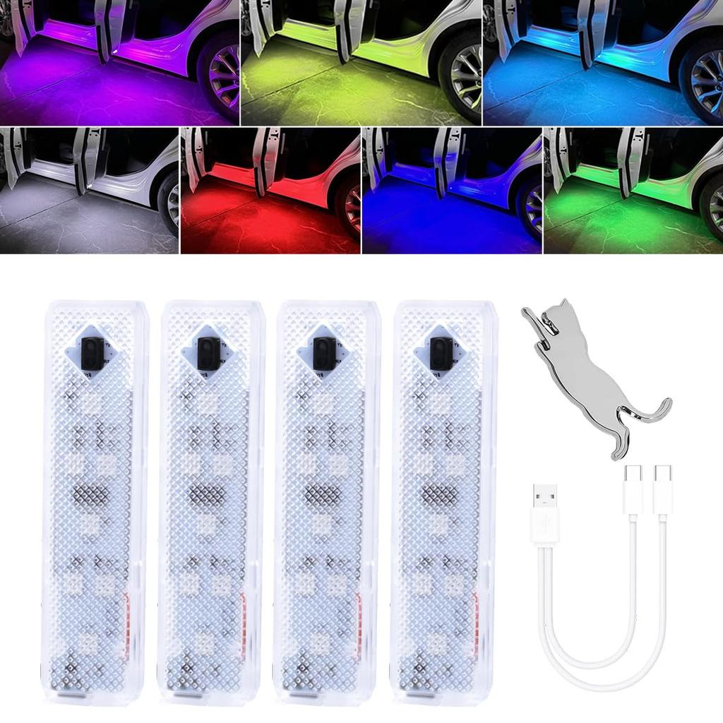 Futwod Car Door Courtesy Door Open LED Warning 7 Door Welcome Flashing Emergency Signal Ambient Strip Universal for Collision Safety Welcome Set of 4