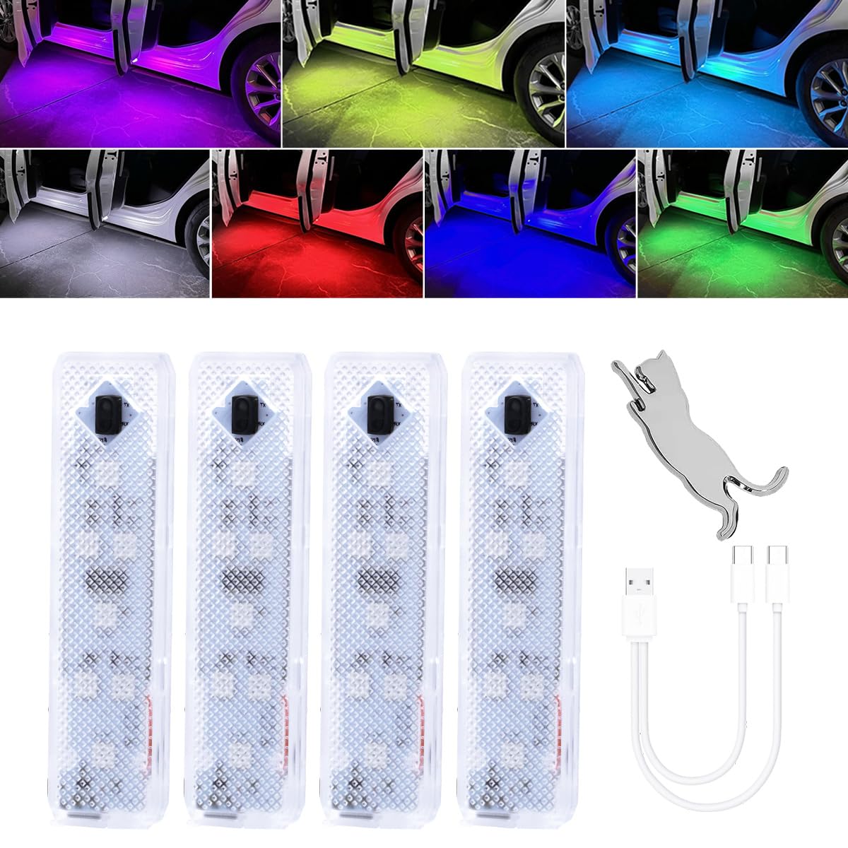 

Futwod Car Door Courtesy Door Open LED Warning 7 Door Welcome Flashing Emergency Signal Ambient Strip Universal for Collision Safety Welcome Set of 4