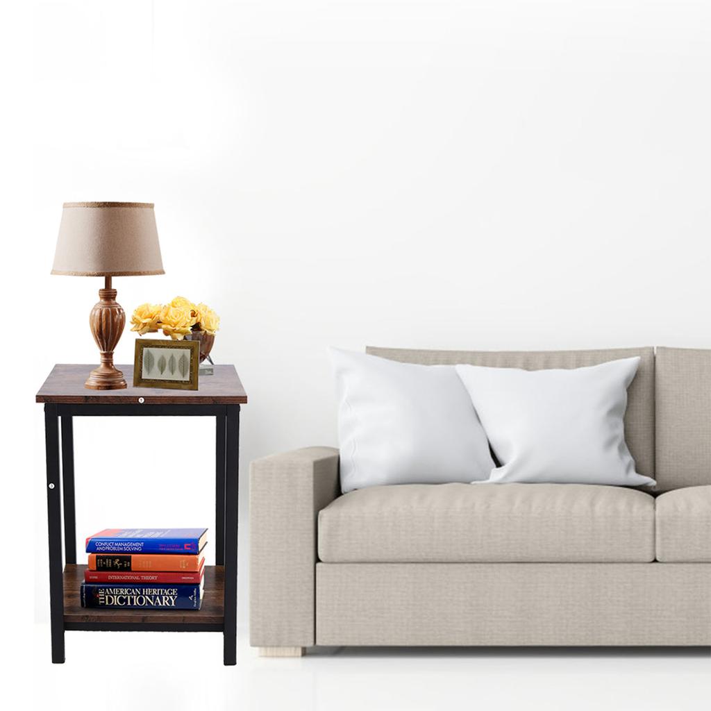 Industrial Coffee Desk Side Table Simple Double Layer Storage Cabinet Side Industrial Coffee End Table for Living Room Bedroom