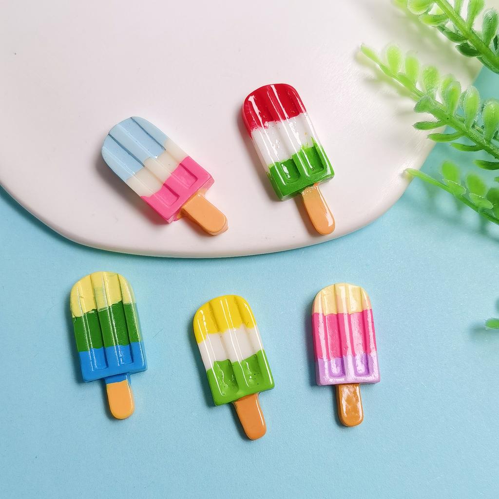 100pcs Resin Rainbow Ice Cream Flatback Cabochon Summer Popsicle Decor DIY Scrapbook for Jewelry Making Phone Case Accessory