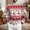 Men's Long Sleeve Crewneck Ribbed Knit Pullover Sweater with Christmas Holiday Print Casual Winter Top