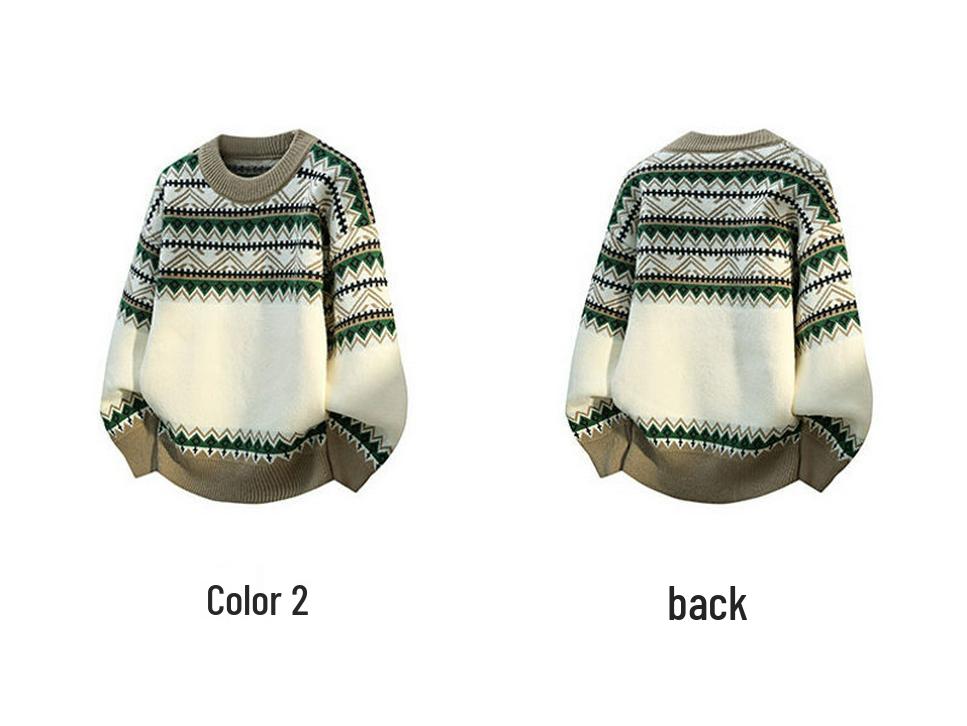 Autumn 2025 Retro Ethnic Round Neck Knit Sweater Coat