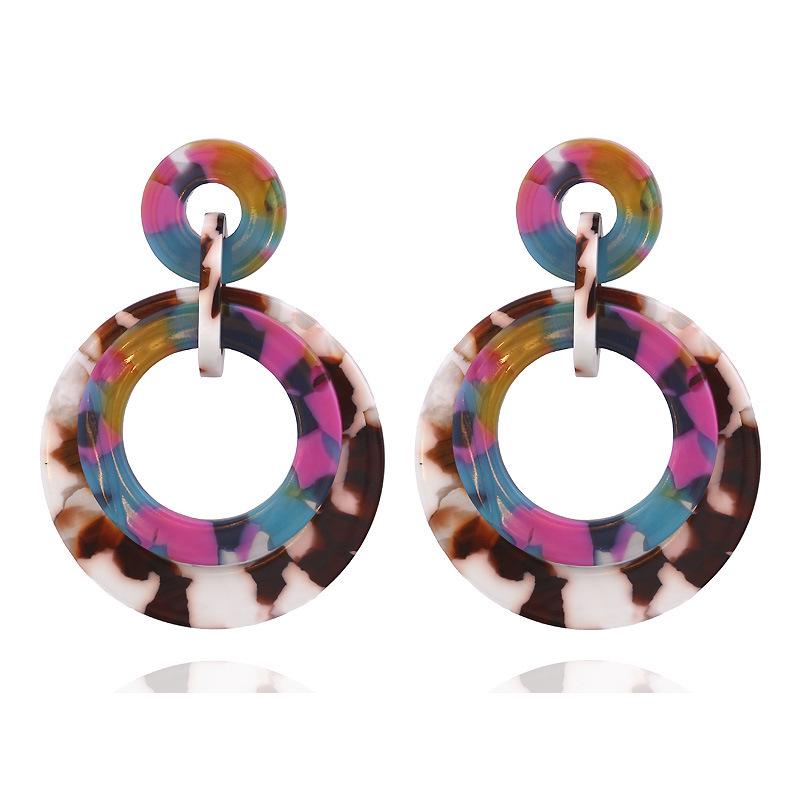 Round Granite Pattern Plate Circle Pendant Women's Stud Earrings