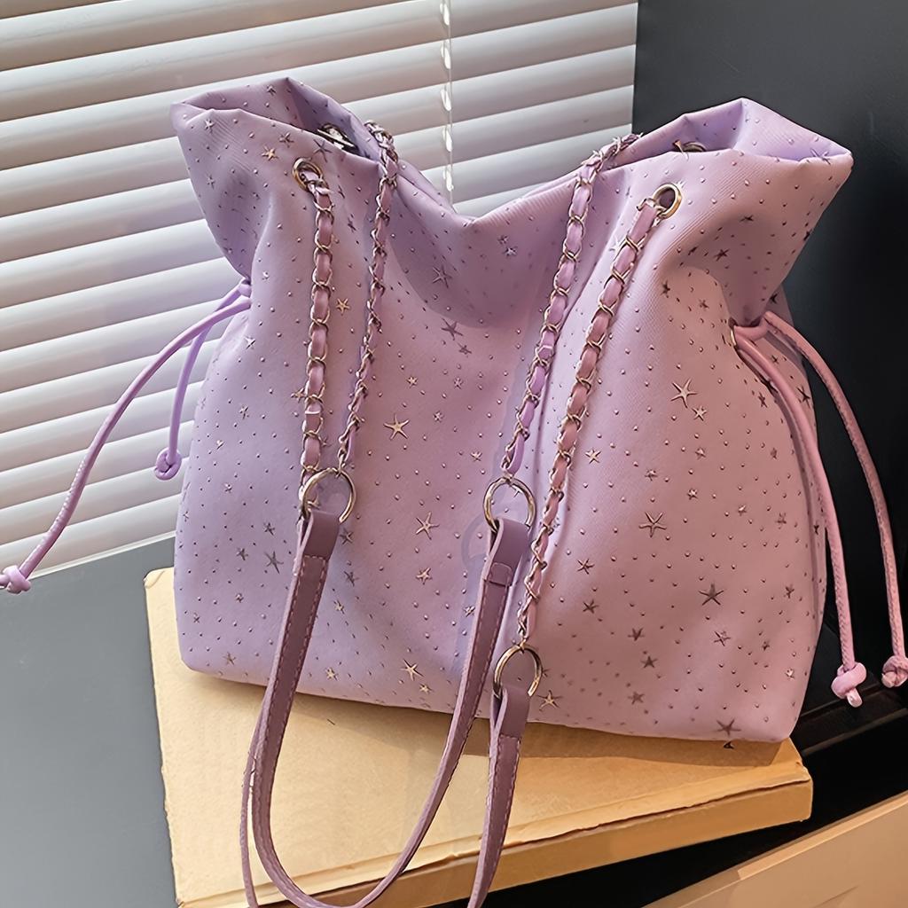 Women's Star-patterned Casual Trendy Sweet Tote Bag, Versatile Solid Color Stylish Handbag, Suitable for Daily Commuting, Work, Travel and Shopping.