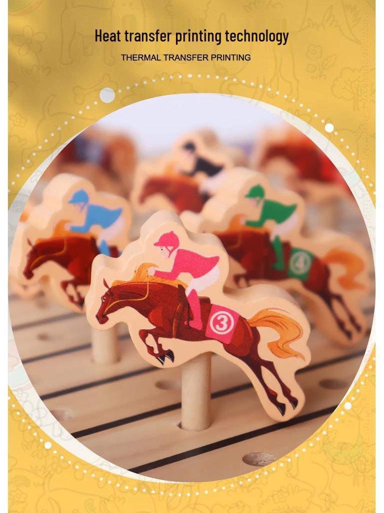 Solid Wood Horse Racing Board Game for Kids – Educational Wooden Toy
