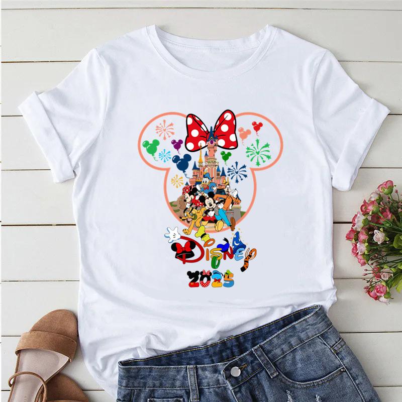 Disney Trip 2025 Printed Women Clothing White T-Shirts Y2k Fashion Female Streetwear Casual Tops Tee