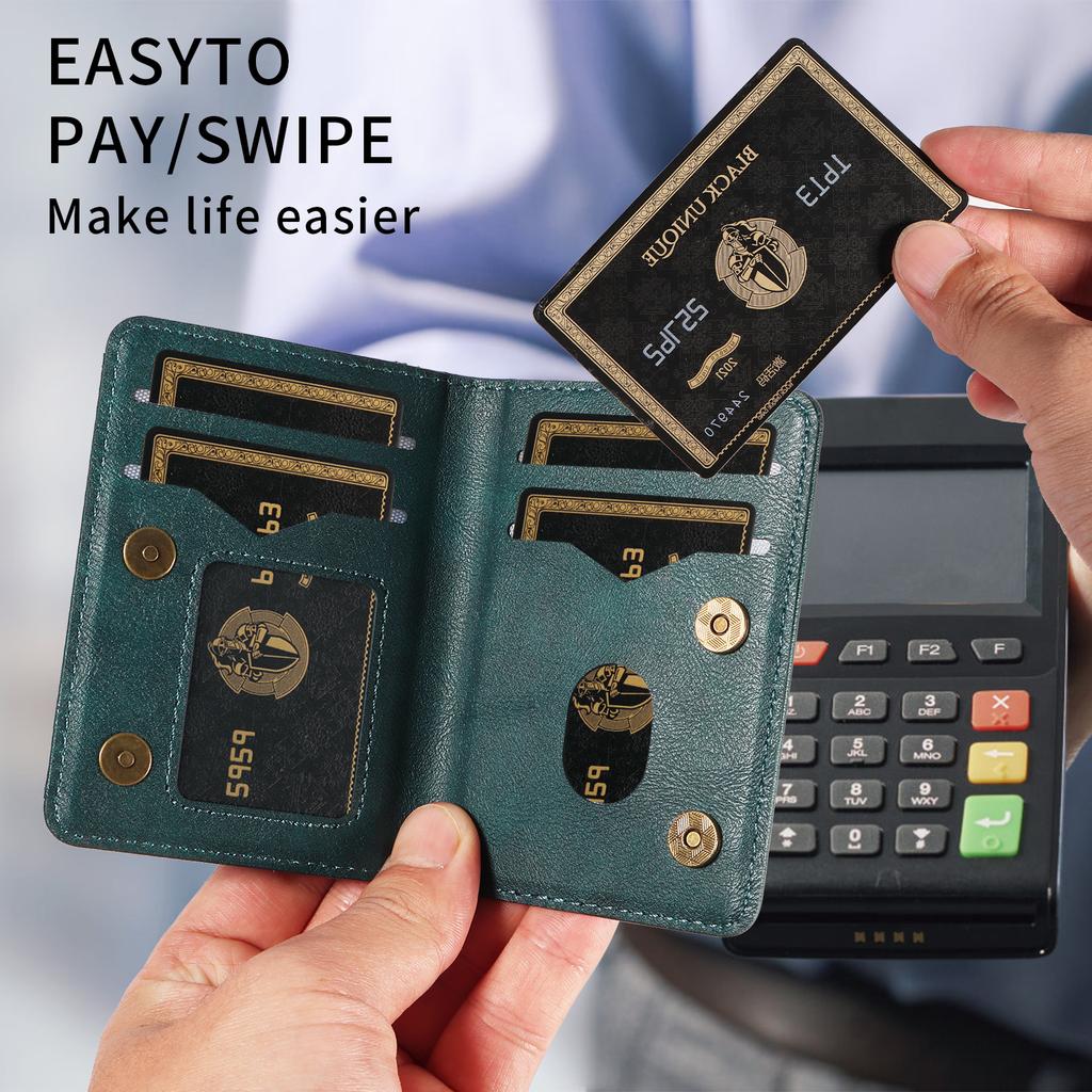 Magnetic Detachable Phone Card Holder 4 Card Slots Anti Theft RFID Blocking Wallet Phone Stand Function