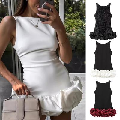 Γυναικείο σέξι μίνι φόρεμα μονόχρωμο μονόχρωμο γυναικείο αμάνικο εξώπλατο φόρεμα γιορτινό κοντό φόρεμα