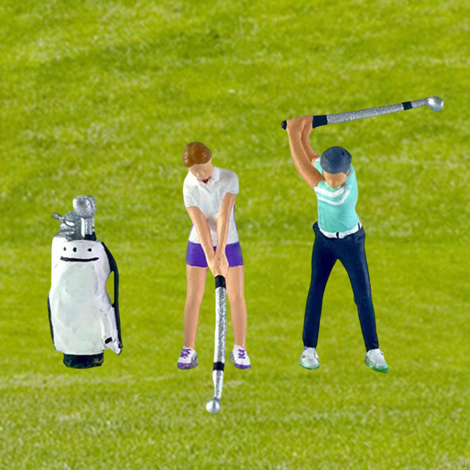 

3x 1/64 People Figures with Golf Bag Model Dioramas S Scale Desktop Ornament Layout Miniature Scene