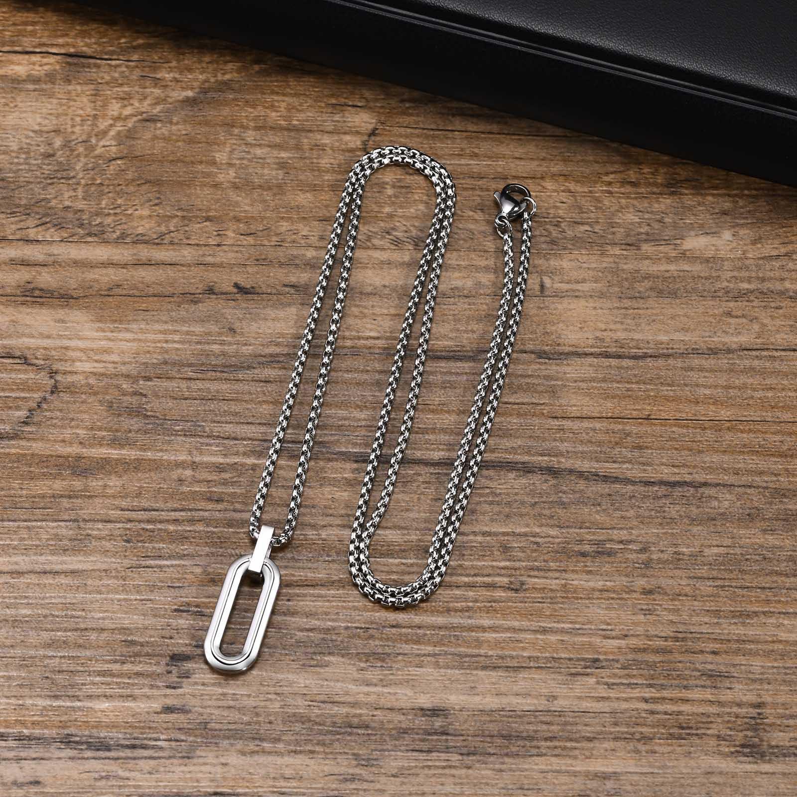 Stainless Steel Geometric Oval Rectangle Rhombus Men S Pendant Simple Trendy Hip Hop Necklace Jewelry Pn-1846