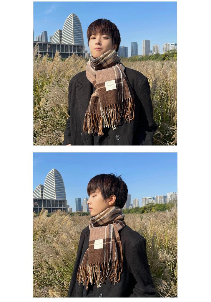 Men's Winter Unisex Plaid Shawl - Korean Style Versatile & Warm Scarf for Students & Couples